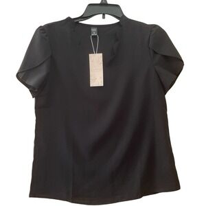 Emery Rose Black‎ Top Scalloped Neckline Flutter Sleeve Blouse Size XS